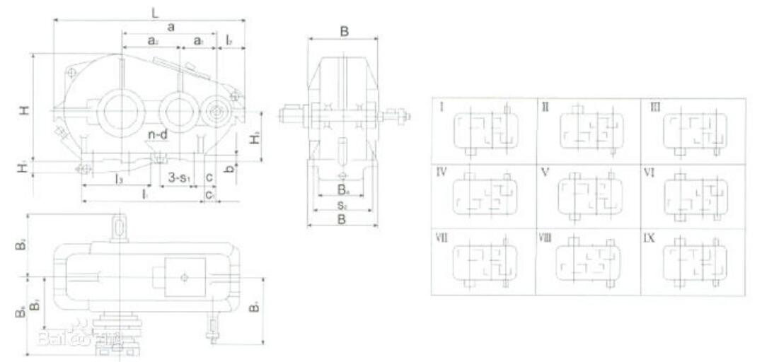 ZQA圓柱齒輪減速機外形、安裝尺寸圖